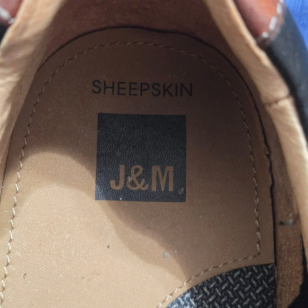 Johnston & Murphy Slip On SHEEPSKIN Mens 12M Black Woven Leather 25-8365 Sneaker